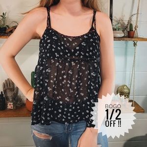 DONATING SOON black & white floral sheer tank top